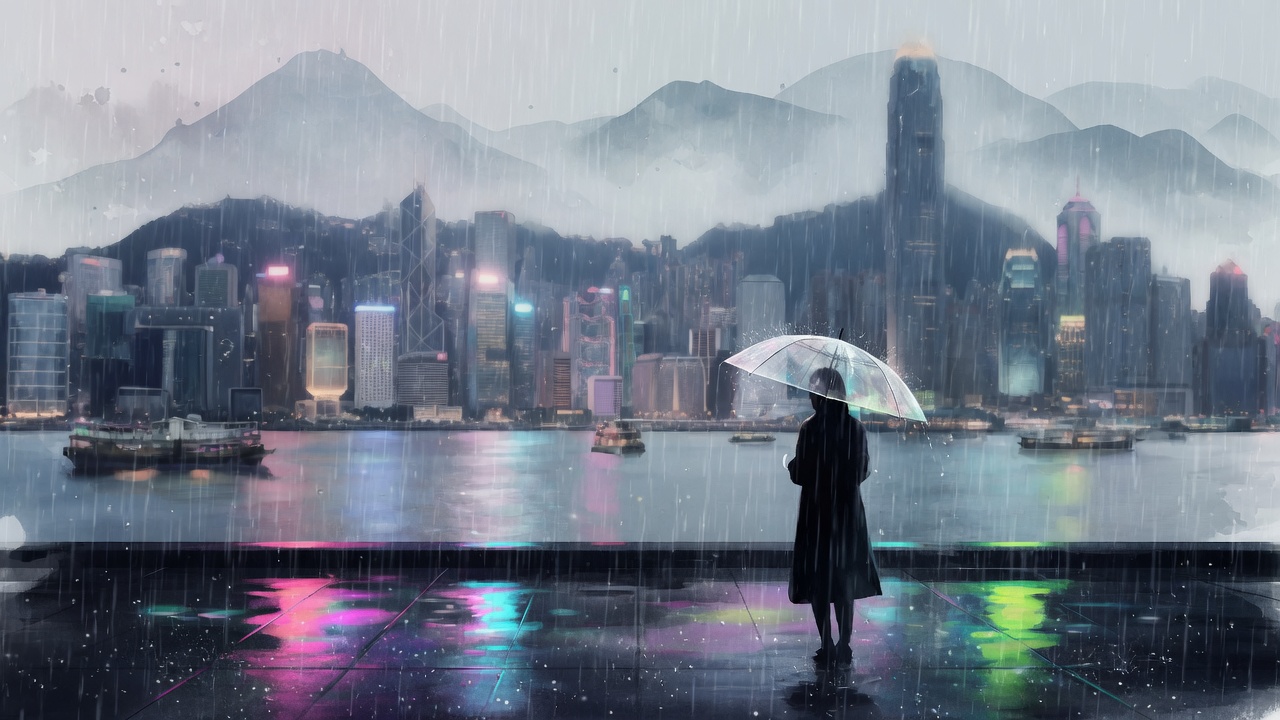 雨中的维港,水汽氤氲,恰如八字中水五行能量的具象化呈现。