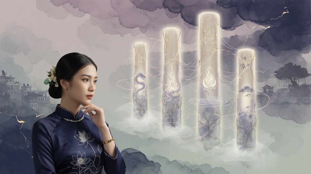 越南当代青年在暴雨预警的时节,静心观照八字命理中的自我与变动。
