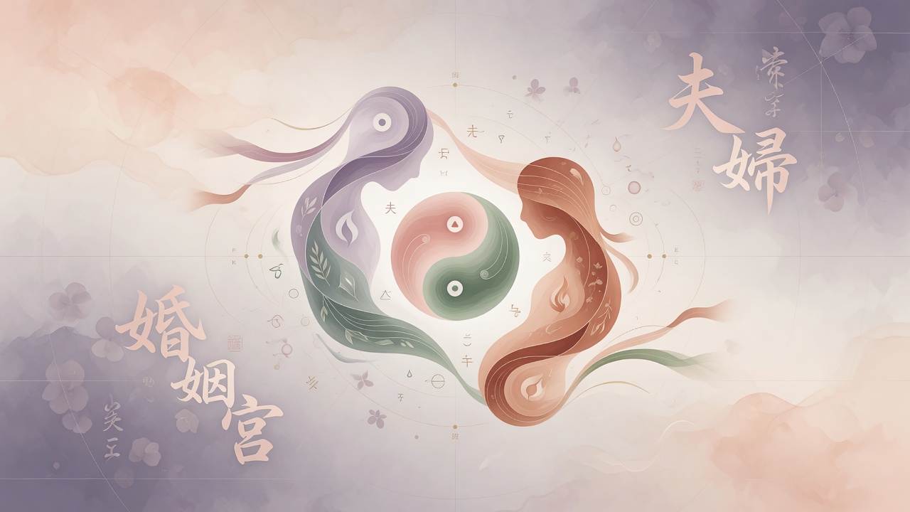 传统八字命理中的夫妻星与夫妻宫,象征婚姻中的互补与扶持。