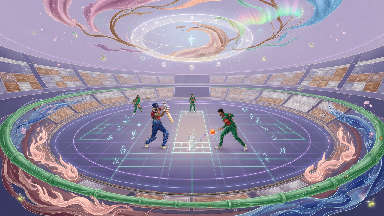 天干地支交织的宇宙板球场——五行能量与竞技精神的意象融合