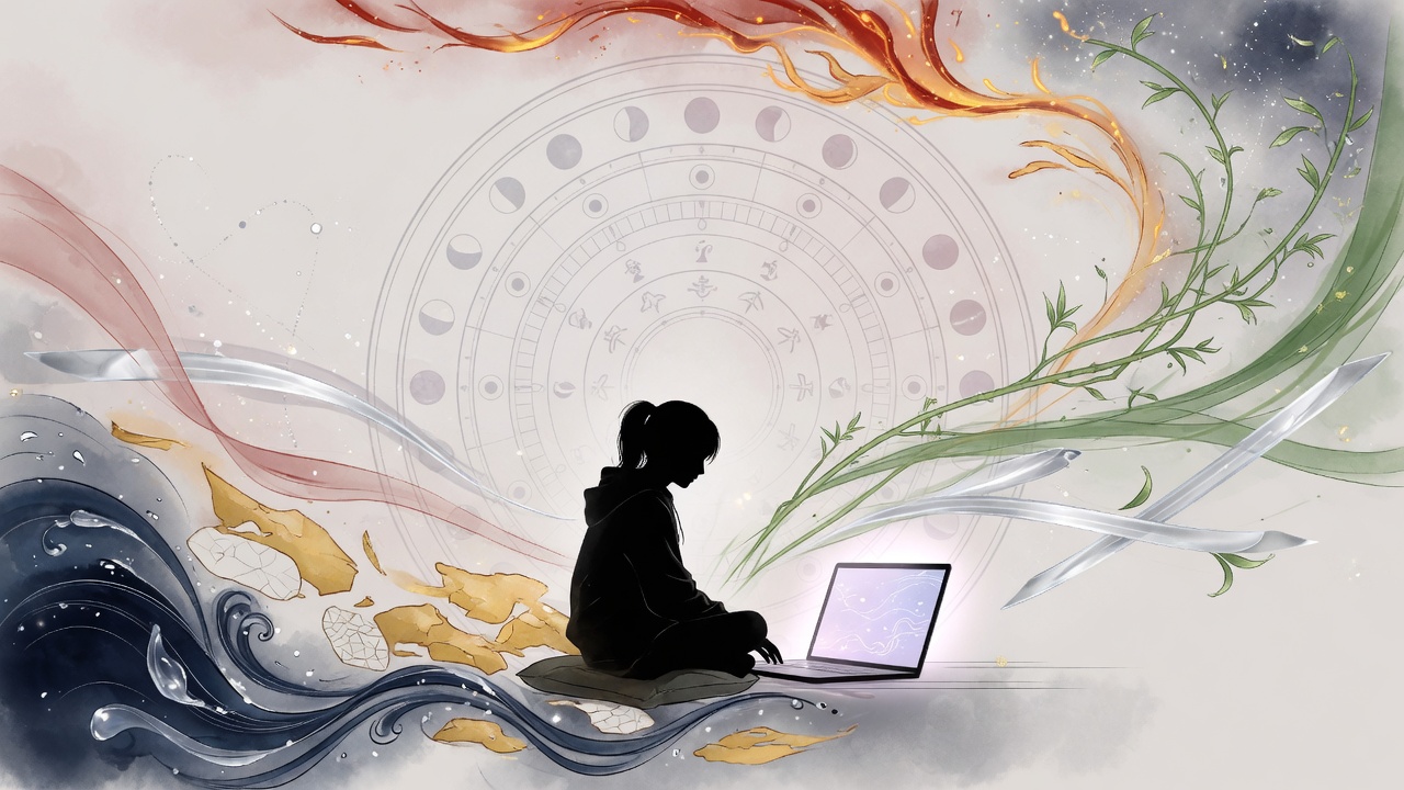 AI 时代与传统命理的意象交融,思考性格、选择与时势。
