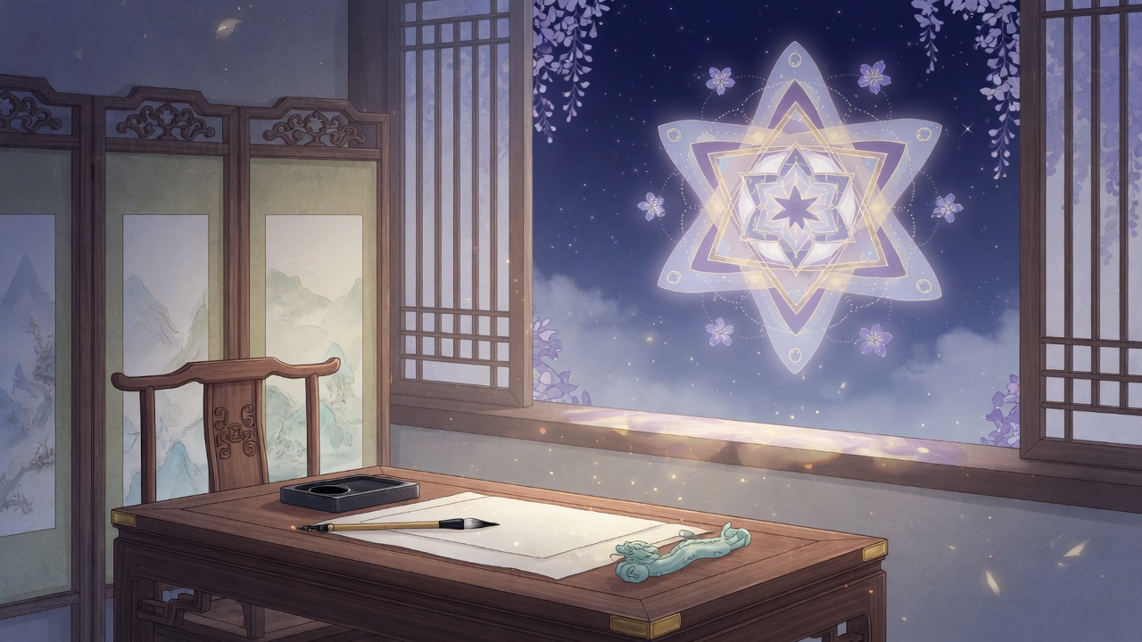 文昌星意象与现代学业融合的东方美学插画