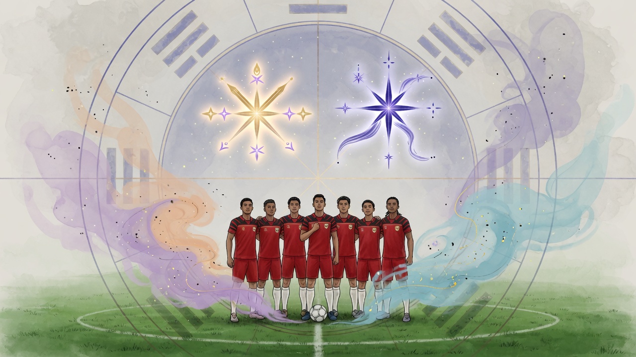 东方水墨与现代插画结合,展现青年团队在八字星图能量场中凝聚士气。