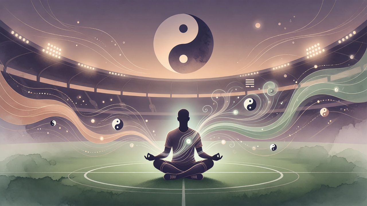 以东方命理能量流转诠释运动员状态起伏的意象插画