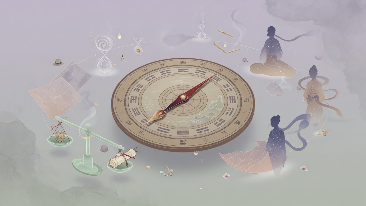 八字命理与人生时势的抽象意象图