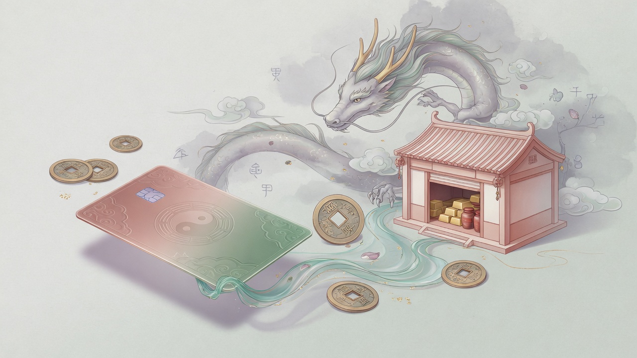 银行账户的风控与八字中的财库、官杀意象相呼应(图:东方命理现代插画)