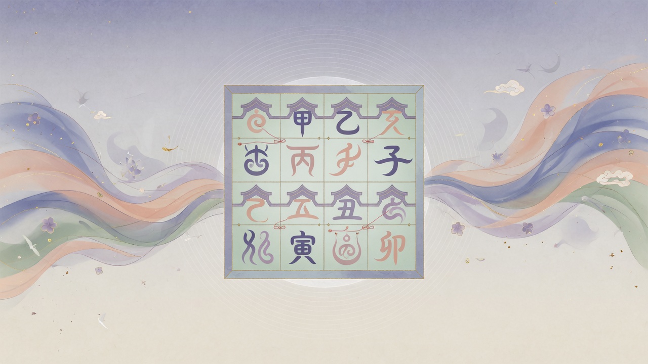 八字命理与时代洪流交融的现代插画