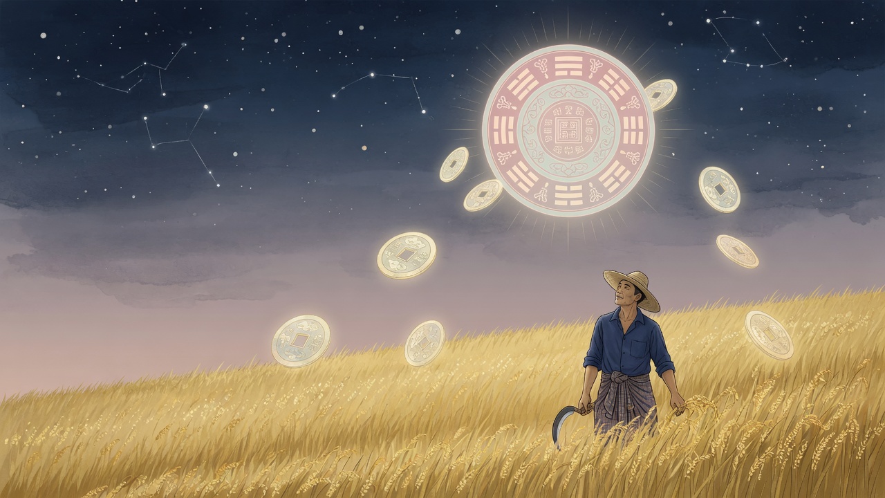 在星空与稻田间,传统命理中的财星与印星如同自然律法,守护着每一份耕耘与期待。