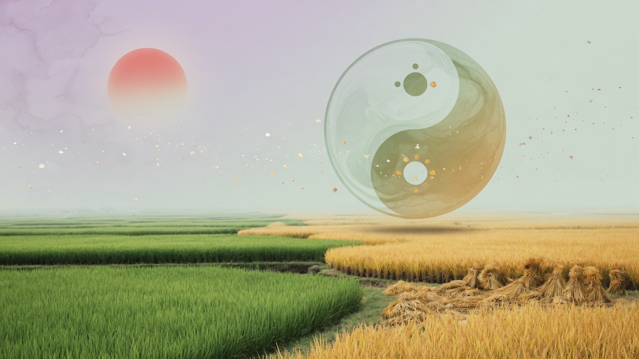 处暑节气五行转换概念插画
